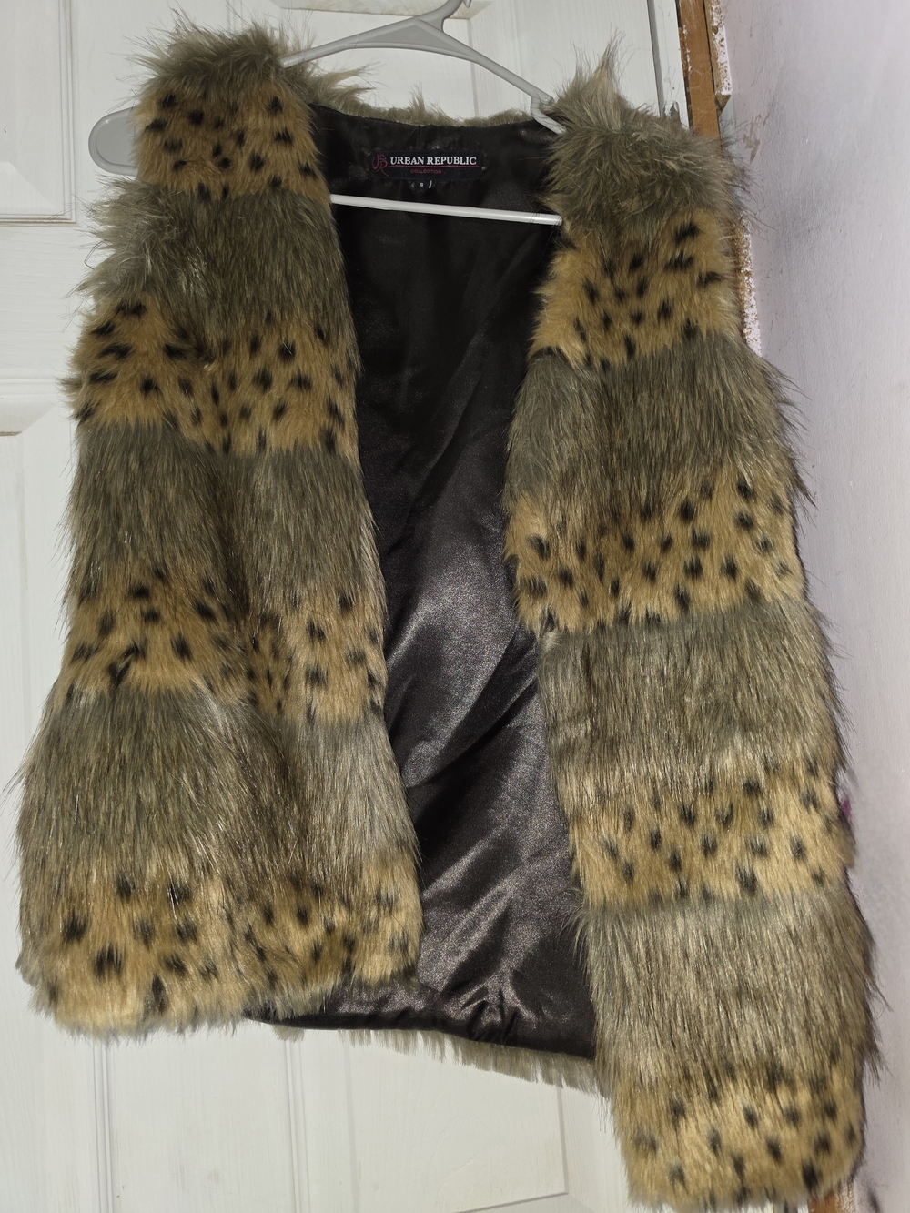 Faux Fur Spot-Print Vest in Brown and Olive
